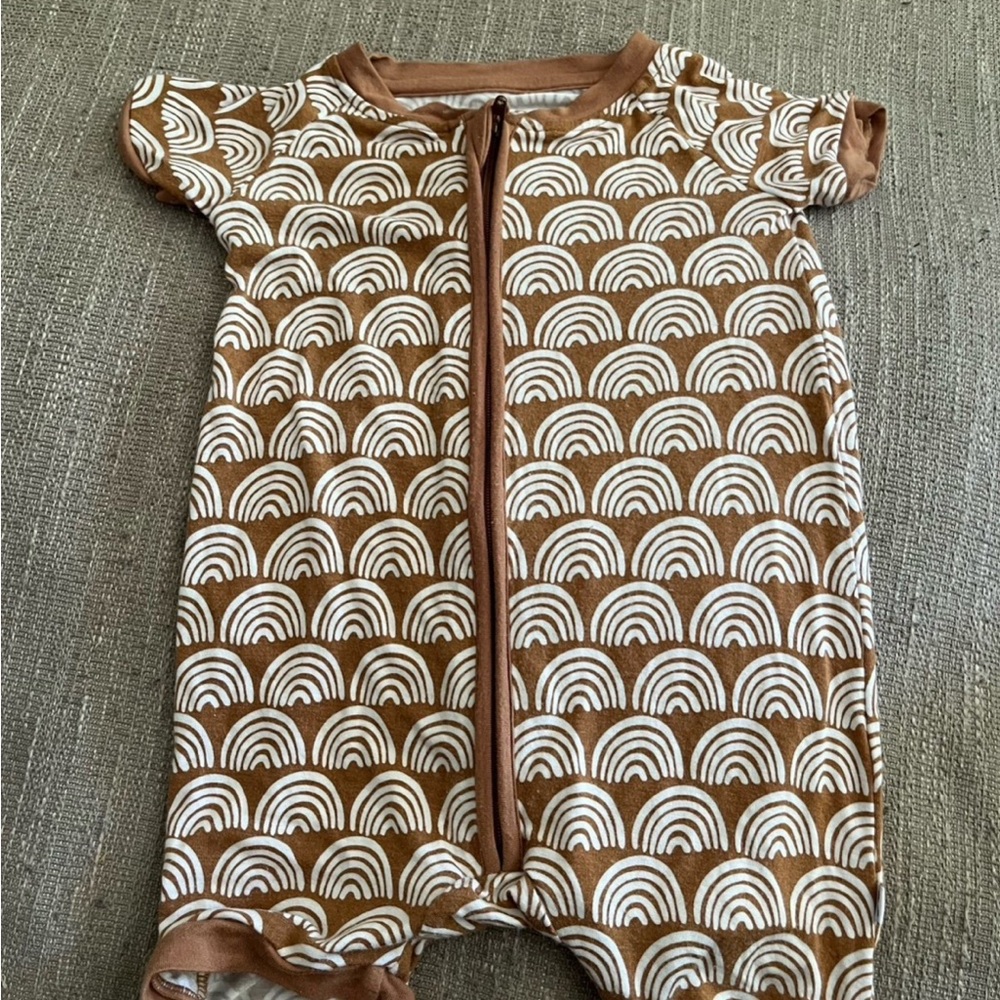 Little Sleepies rust rainbow shorty romper